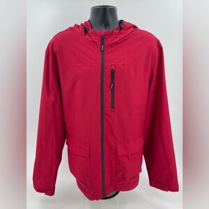 CANADIANA Red Rain Jacket Hooded Poly Fill Lined Coat Waterproof Zippers Mens XL